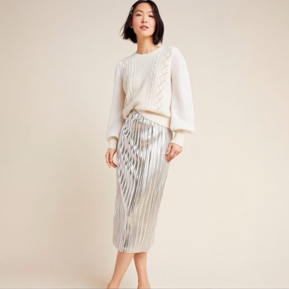 Anthropologie Dresses & Skirts - Anthropologie x Maeve Pleated Shimmer Silver Skirt Size 6